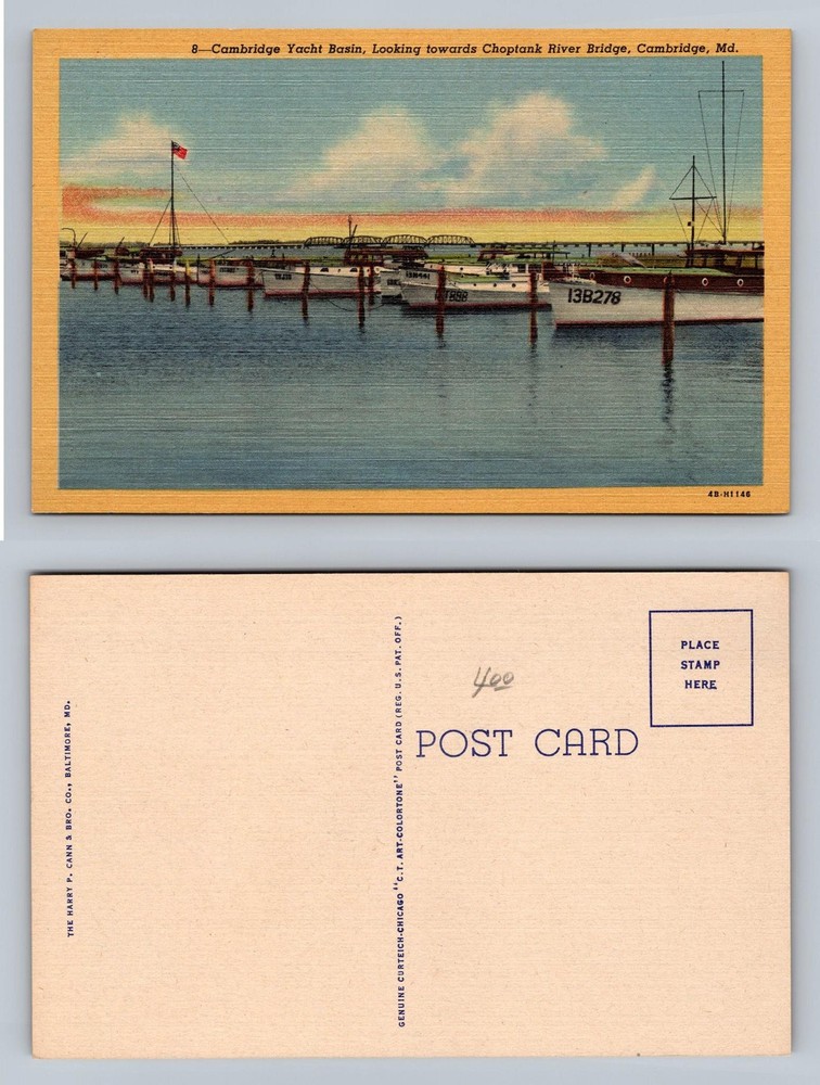 Cambridge, MD-Maryland, Choptank Bridge from Yacht Basin Old Vintage Postcard