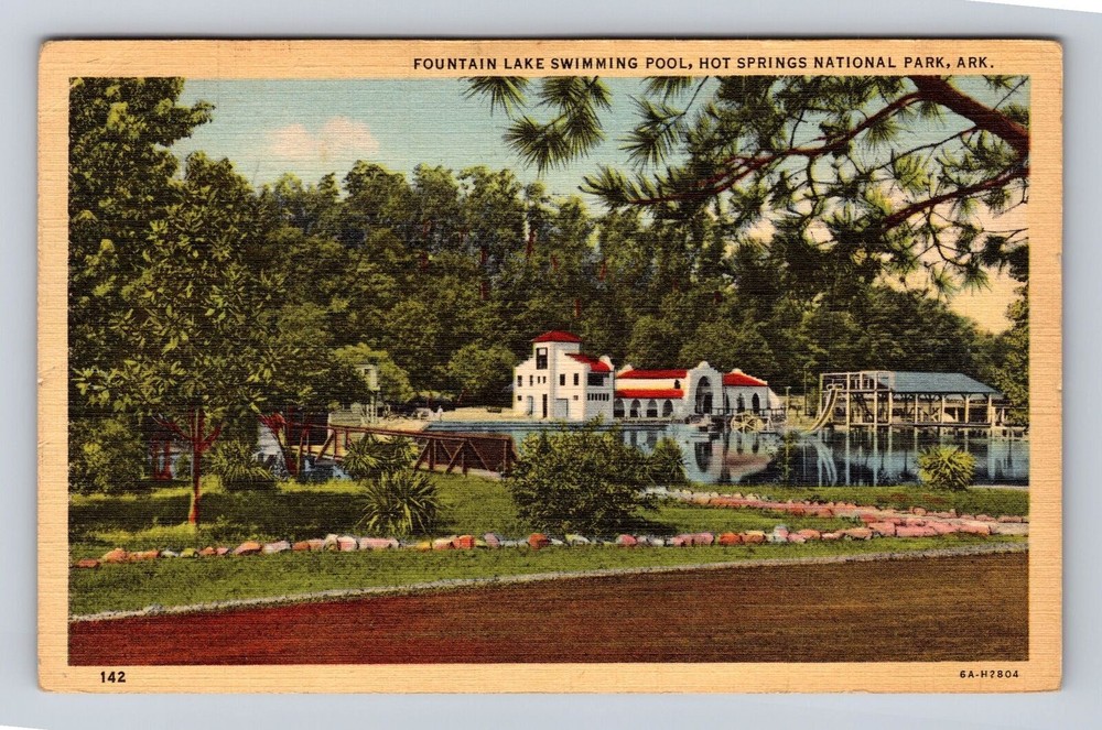 Hot Springs National Park, Fountain Lake Swimming Pool, Vintage c1953 Postcard