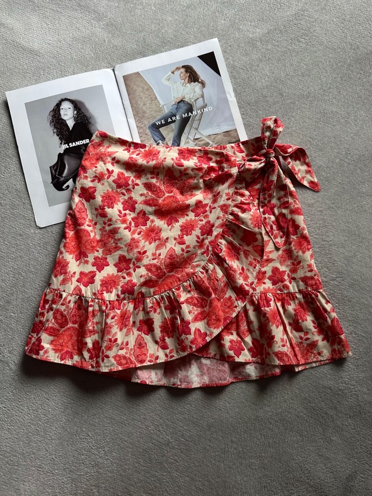 Sezane Floral Jupe Camila Wrap Mini Skirt Ruffled Size 34
