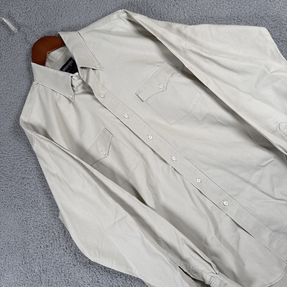 Wrangler Shirt Mens 17.5-36 Tan X Long Tails Brushpopper Western USA Cowboy