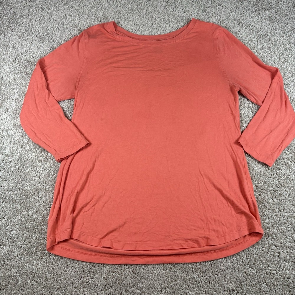 Multiples Coral 3/4 Sleeve Stretch Knit Top Scoop Neck Pullover Tunic Small