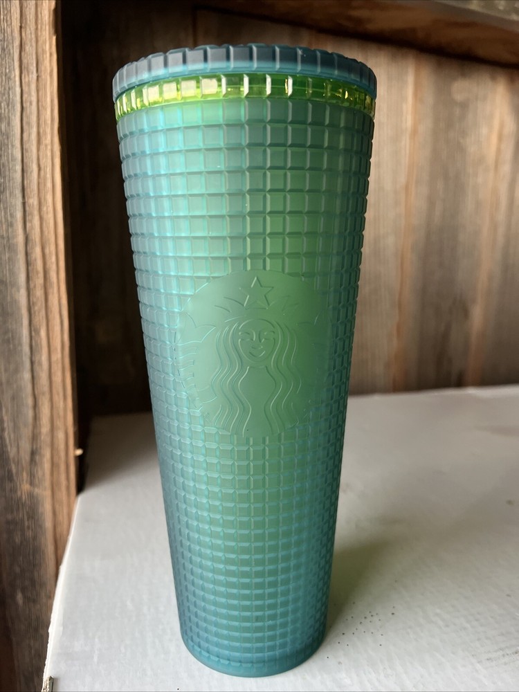 Starbucks Winter 2022 24oz Green & Yellow Studded Grid Cold Cup Tumbler