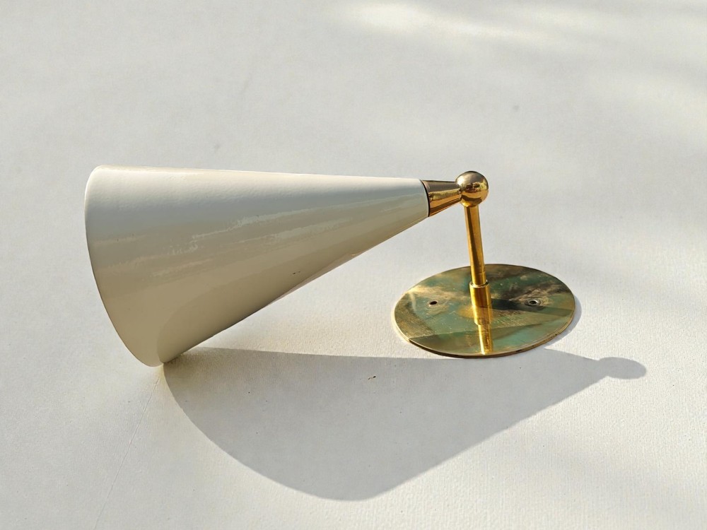 Vintage Mid Century Modern Brass Wall Sconce Light Cone Lamp, Bedroom lamp