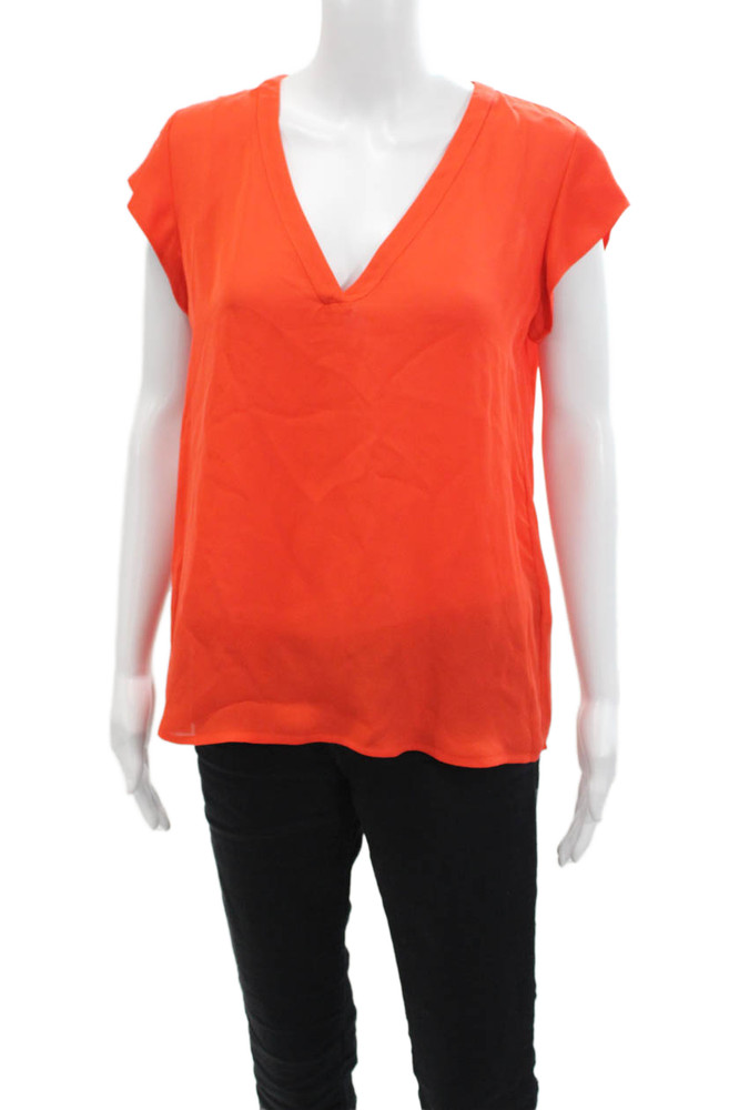 Joie Womens Silk V-Neck Short Sleeve Pullover Blouse Top Orange Size SFree Shipping in US $100+ Orders | $6.95 Orders Below