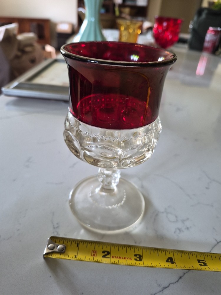 Vintage Indiana Glass Ruby Red Cranberry Kings Crown Thumbprint Drink Goblet