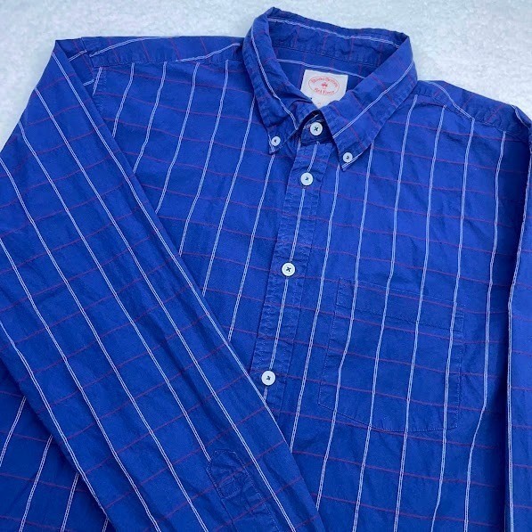 Brooks Brothers Button Down Shirt Mens XL Blue Red Plaid Long Sleeve