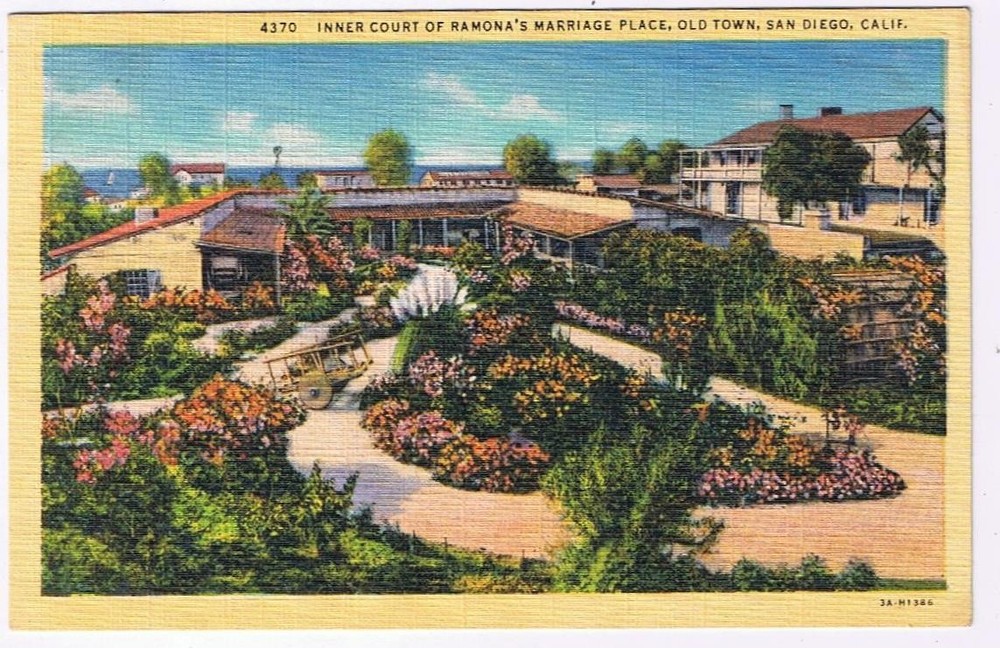 California Postcard San Diego Inner Court Ramona's Marriage Place Old Town