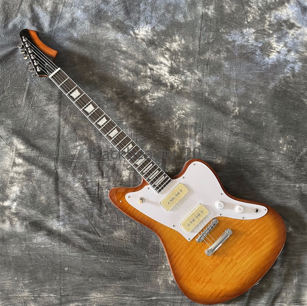 Unbranded Flamed Maple Top Electric Guitar P90 Pickups Chrome Hardware 6 String