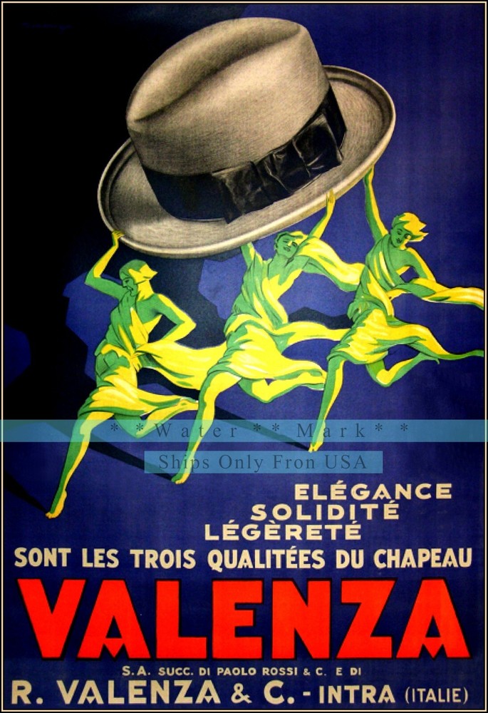 Valencia 1925 Italian Men's Hat Adver Vintage Poster Print Retro Style Wall Art