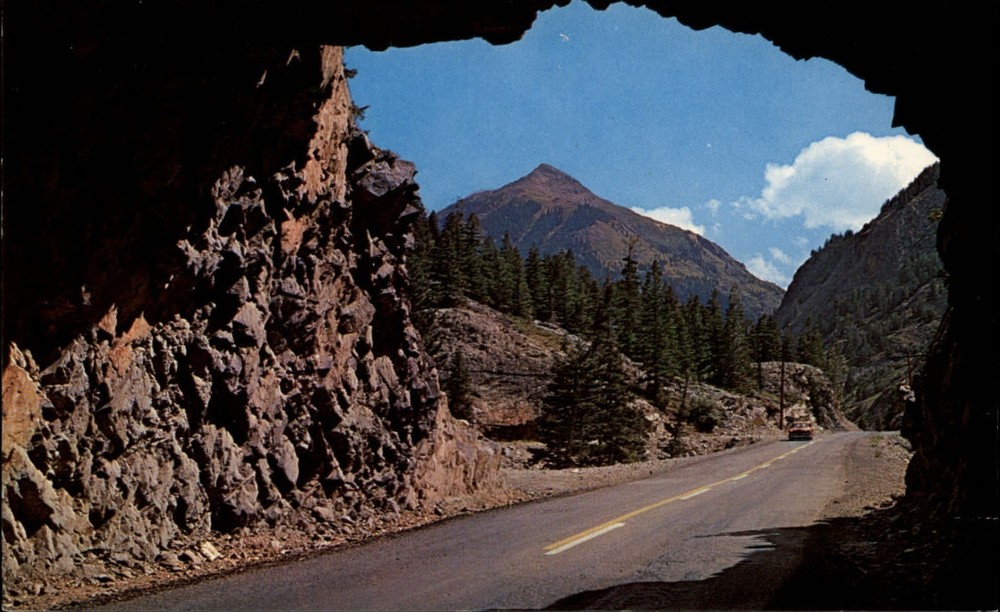 Mt Abrams from Highway Tunnel ~ Ouray Colorado ~ 1950s-60s vintage postcard