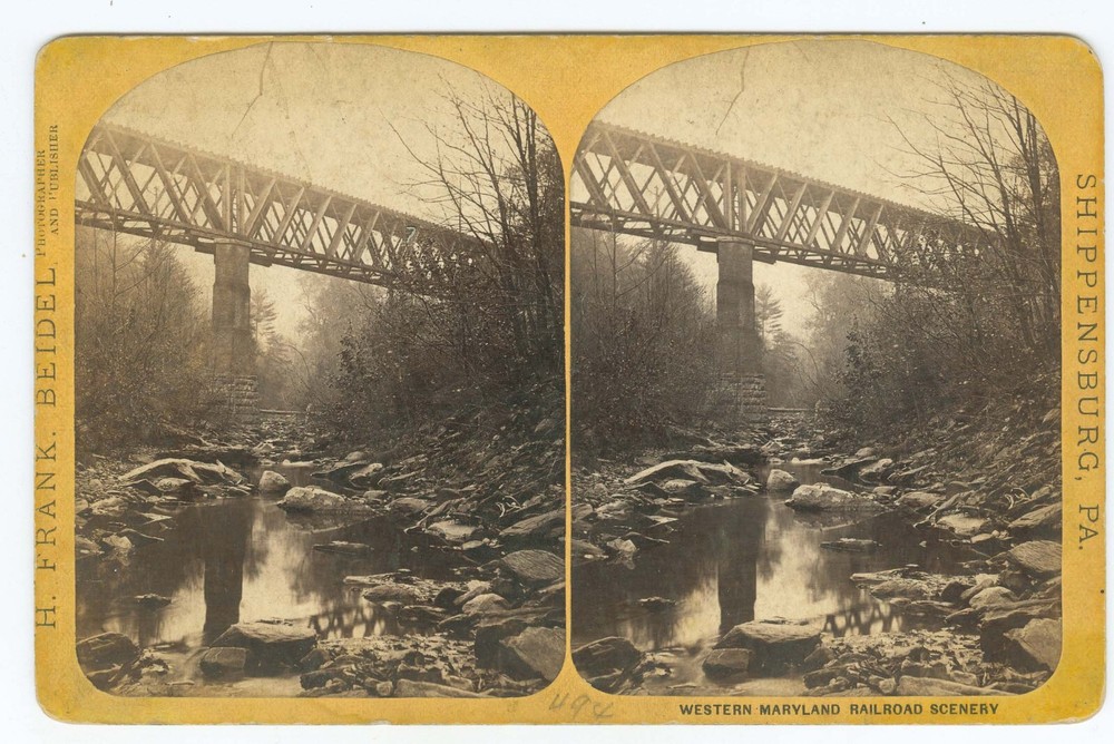 G1900~ WESTERN MARYLAND Railroad High Bridge Thurmont c.1870s Stereoview