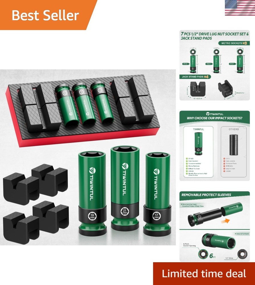 7-Pcs Wheel Protector Impact Socket Set with Jack Stand Pads 1/2
