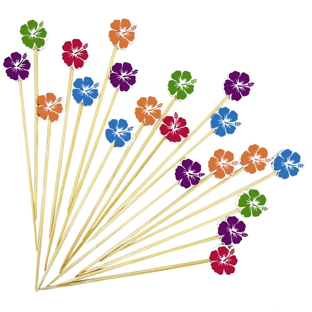 100Pcs Flower Cocktail Picks, Toothpicks for Appetizers, 4.7 Inch Long Bamboo Sk