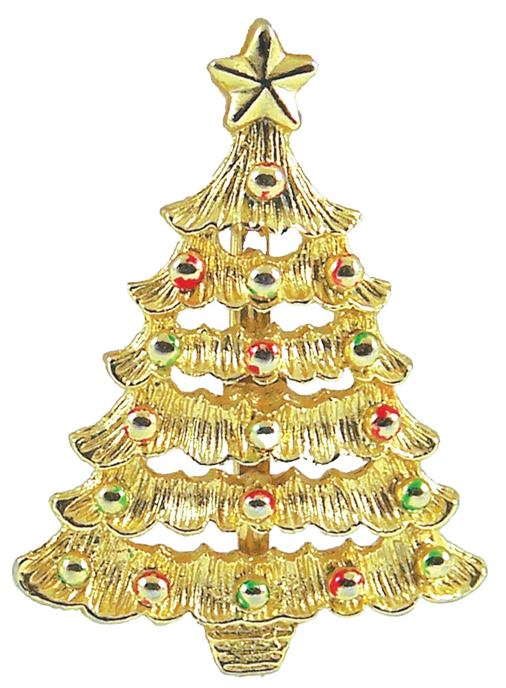 Vintage Pin Gerry's Holiday Christmas Tree Enamel Filigree Goldtone Brooch