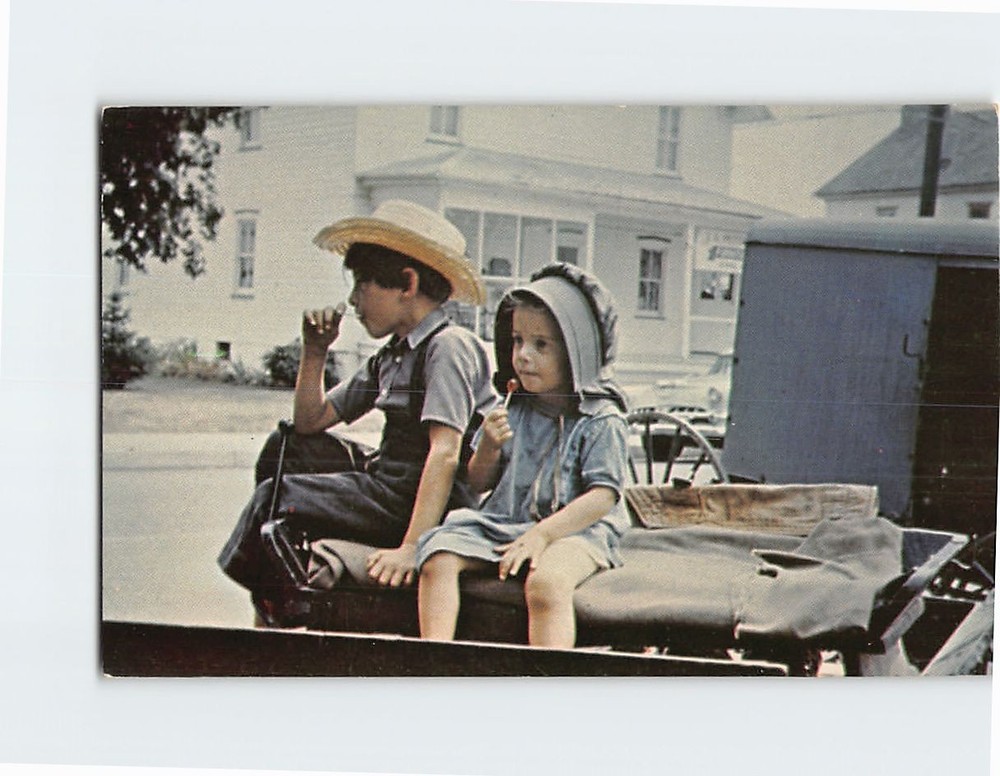 Postcard Amish Boy and Girl Greetings From The Penna. Dutch Country PA USA