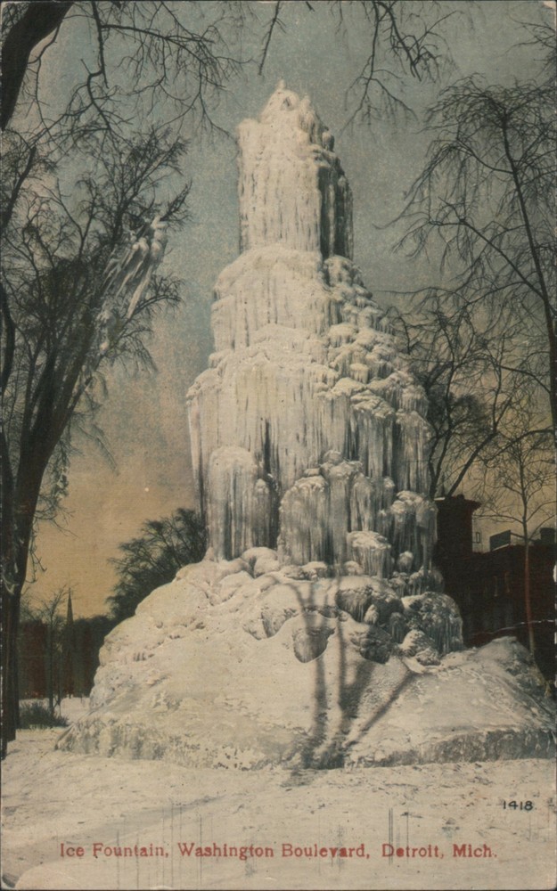 Detroit, Michigan MI Ice Fountain, Washington Boulevard Vintage Postcard