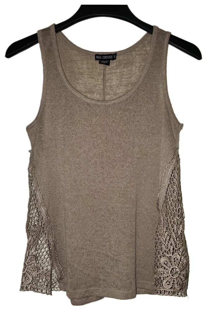 Miss Chievous Tan Sheer Lace Scoop Neck Sleeveless Top Women's Size M