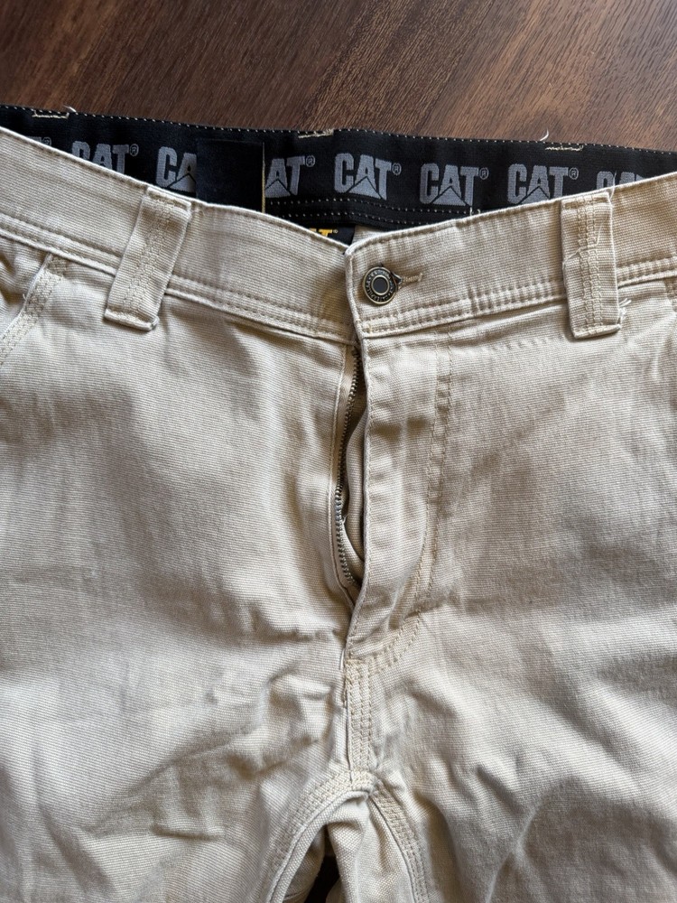 CAT Men's Beige Canvas Pants Straight Leg Regular Fit Casual Workwear Pockets