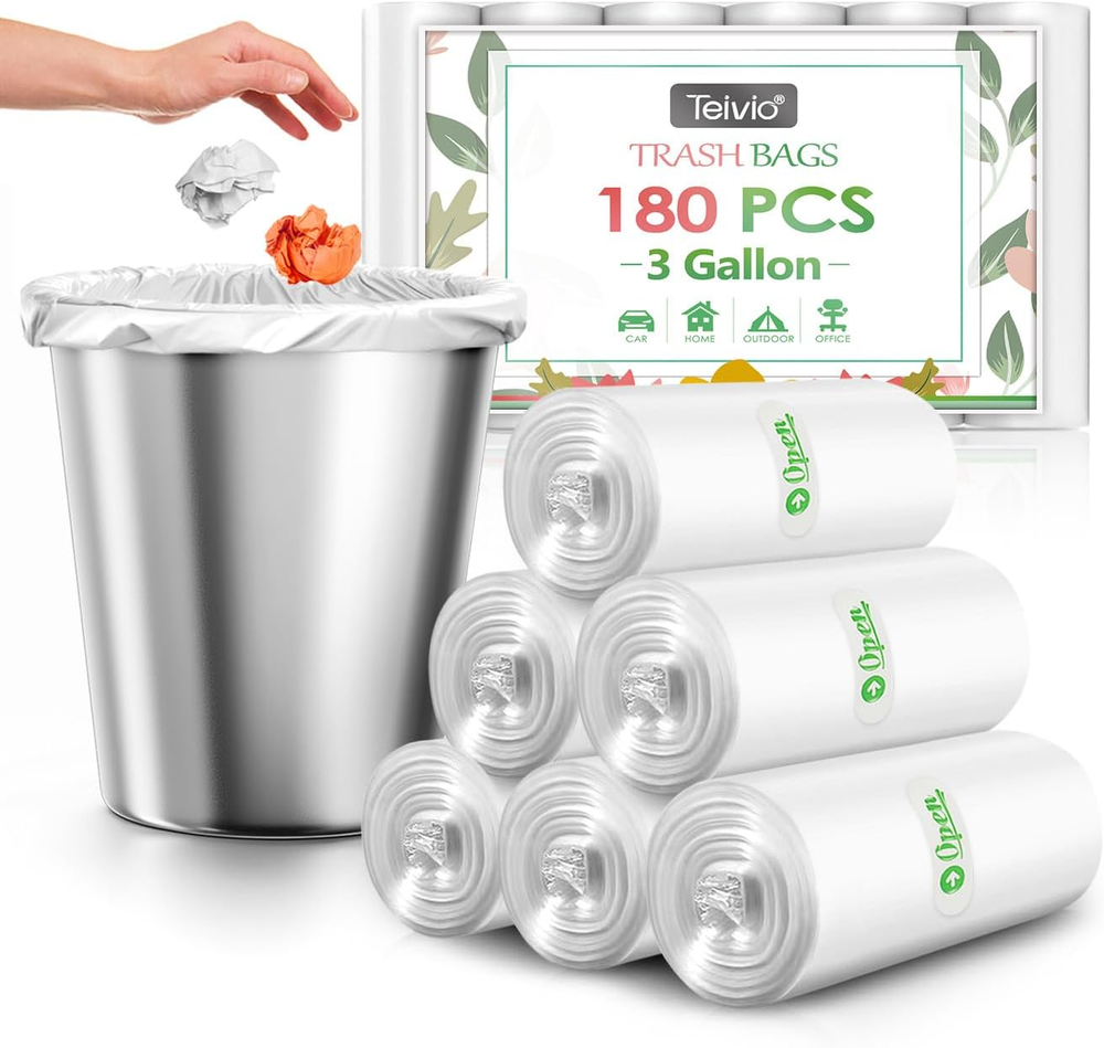 3 Gallon 180 Counts Strong Trash Bags Garbage Bags, Bathroom Trash Can Bin Liner