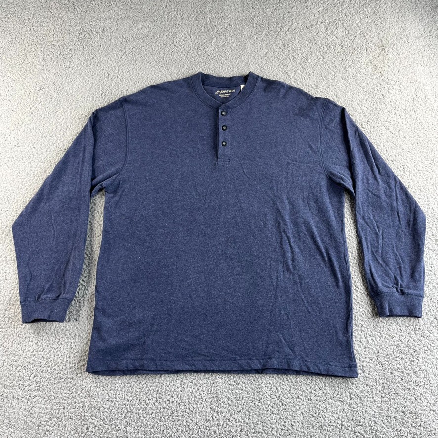 NEW St John's Bay T Shirt Mens Large Blue Sueded Henley Pullover Long Sleeve