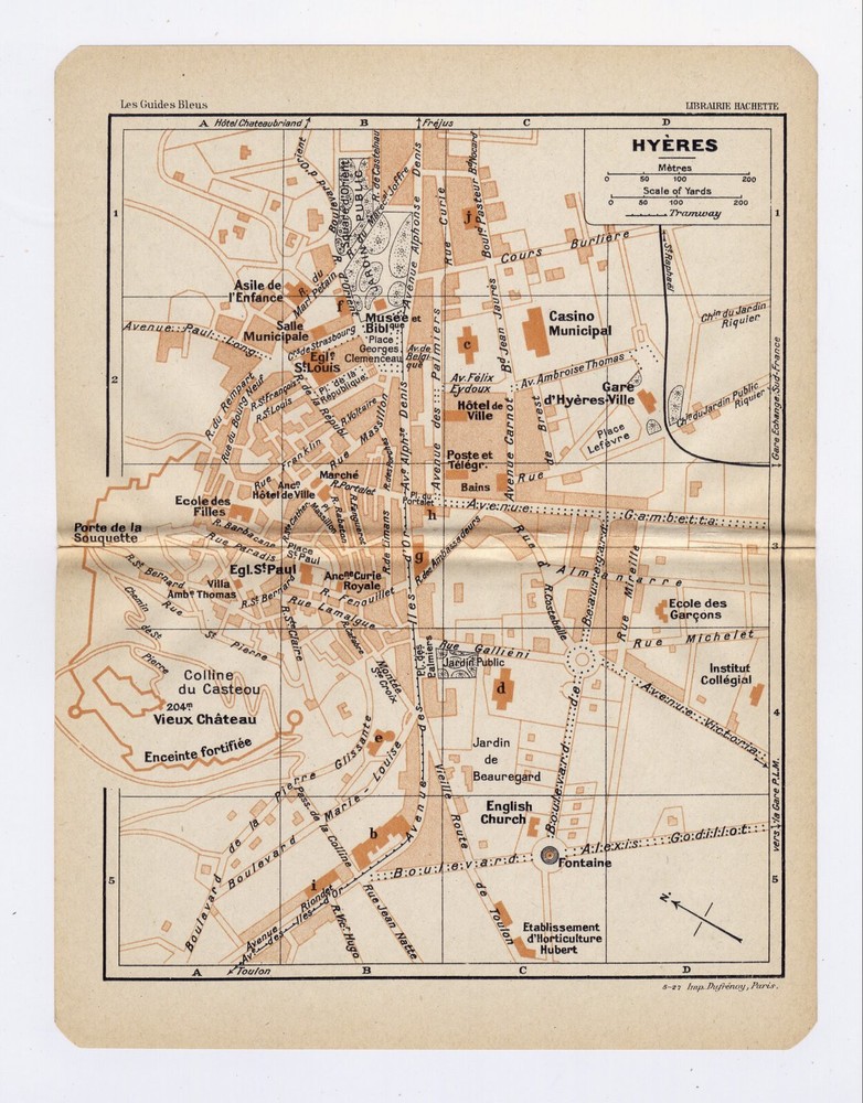 1926 Original Vintage City Map Of Hyeres Provence-Alpes-Cote D'azur France