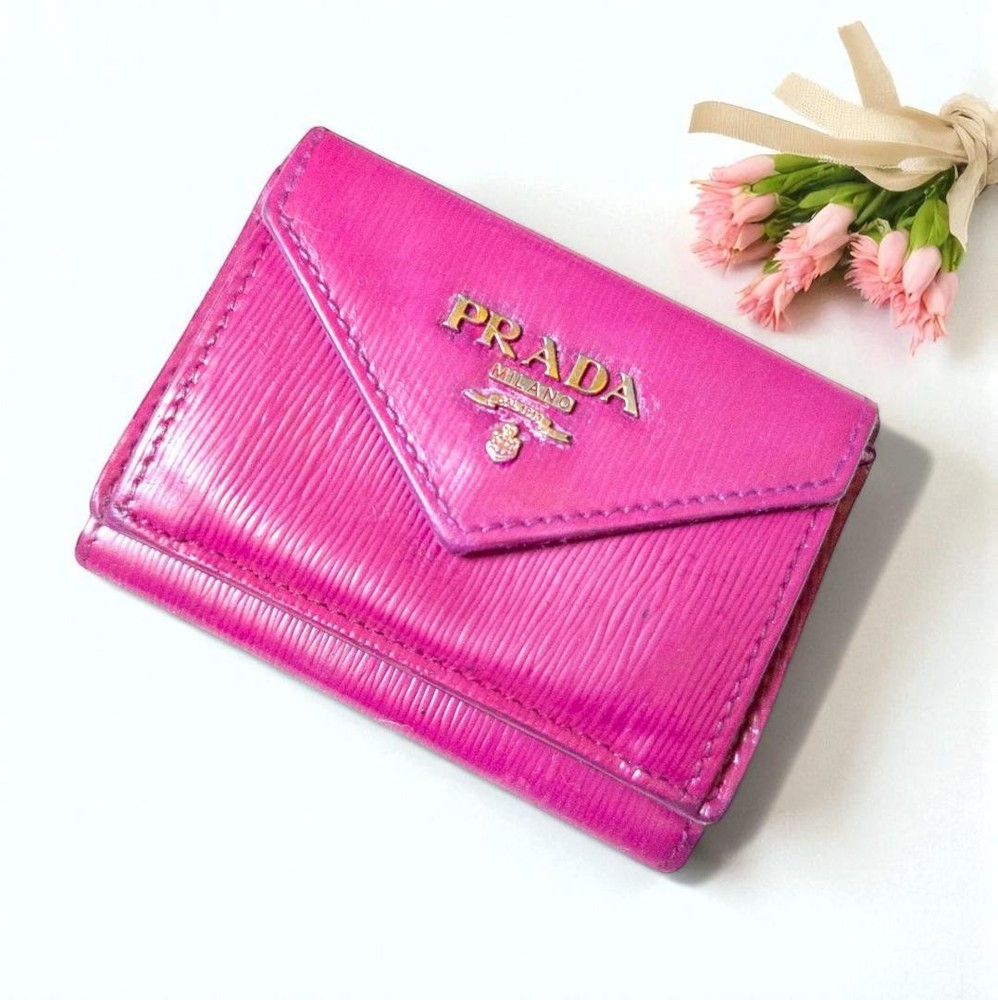 Prada Saffiano Leather Pink Compact Folding Wallet Pre-Owned