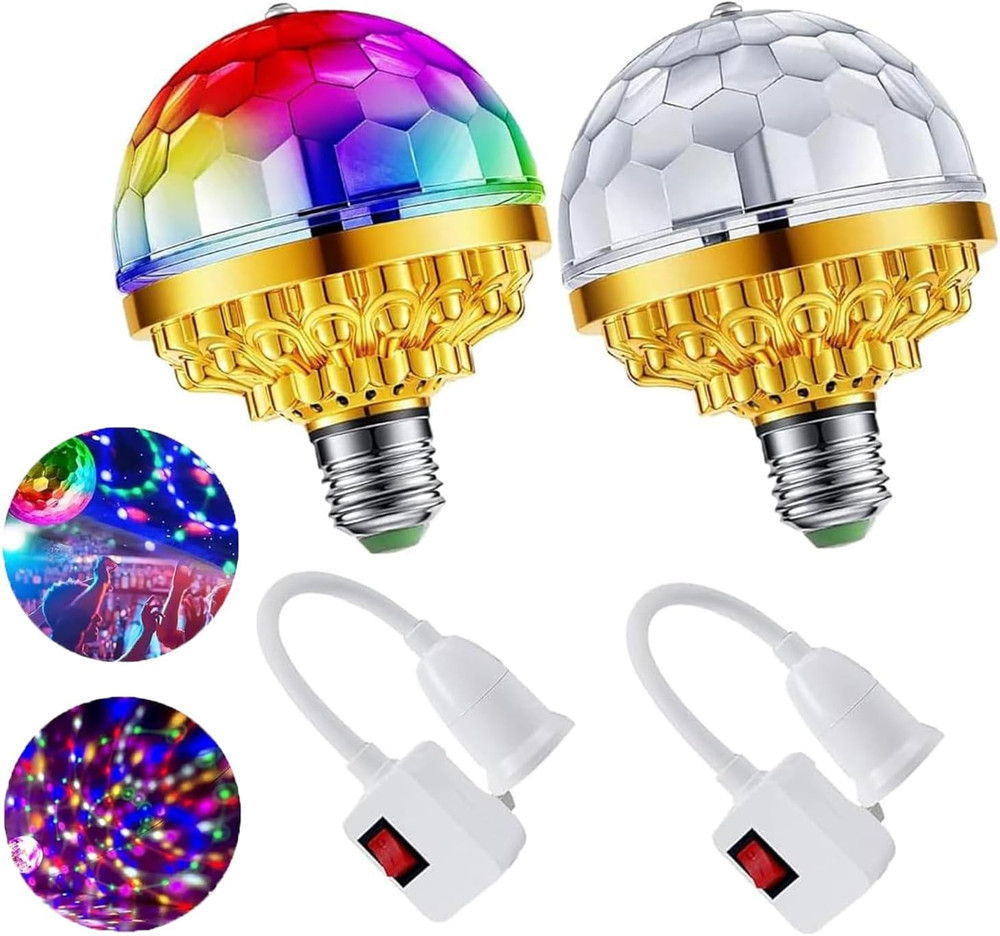 2Pcs Colorful Rotating Magic Ball Disco Ball Light Bulb with Sockets, Plug in RG
