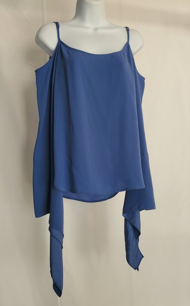 BCBG MAXAZRIA Blue Cold Shoulder Blouse Size M Asymmetrical Bell Sleeve Top