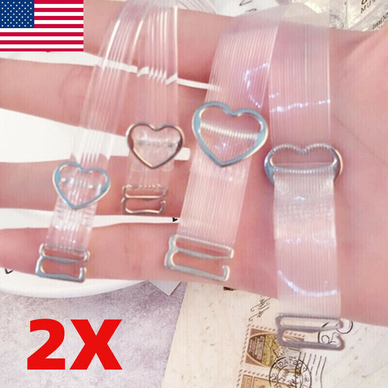 1 Pair Adjustable Detachable Transparent Clear Invisible Bra Straps Metal Hook