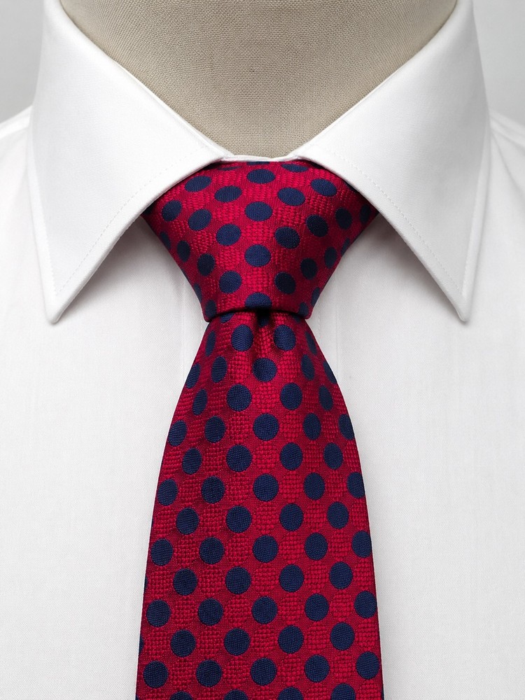Jos A Bank Premier Collection Silk Tie Red Navy Blue Polka Dot Necktie 3.75
