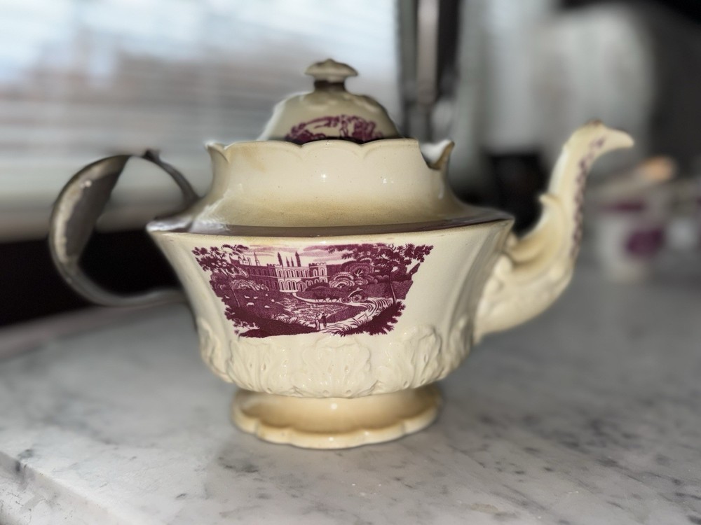 Vintage Mulberry Transferware Tea Set | English Scenic Teapot, Sugar, Creamer