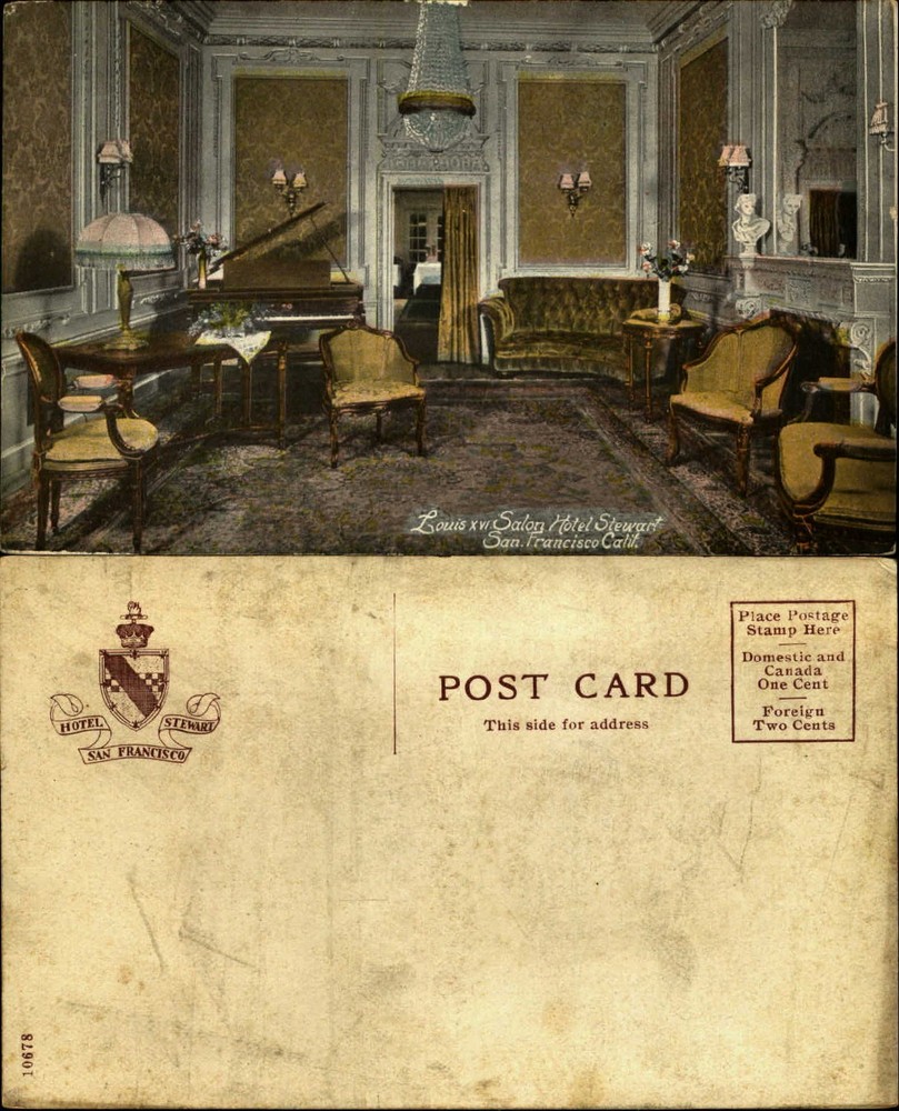 Louis XVI Salon Hotel Stewart interior piano ca. 1910 San Francisco California