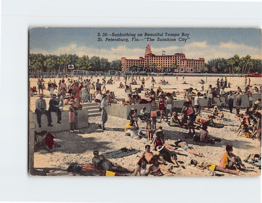 Postcard Beach Scene Sunbathing on Tampa Bay St. Petersburg Florida USA