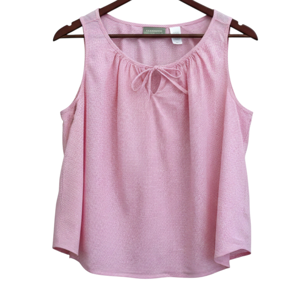 VTG Liz Claiborne LizWear PINK/WHITE GINGHAM CHECK Tank Top Keyhole Tie LP P-L
