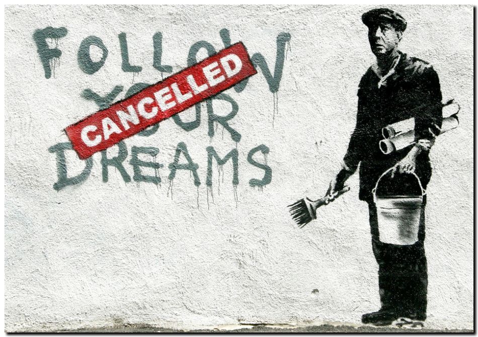 BANKSY STREET ART *FRAMED* CANVAS PRINT Follow your dreams cancelled 16