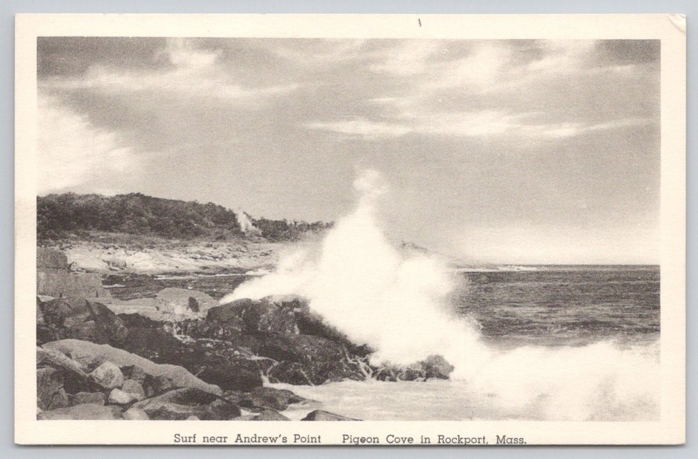 Rockport Mass. Pigeon Cove Andrew's Point Surf Albertype Photo Postcard