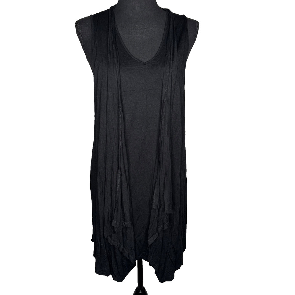 Cupio Size Large Knit Sleeveless Open Front Cardigan Sweater Vest Black
