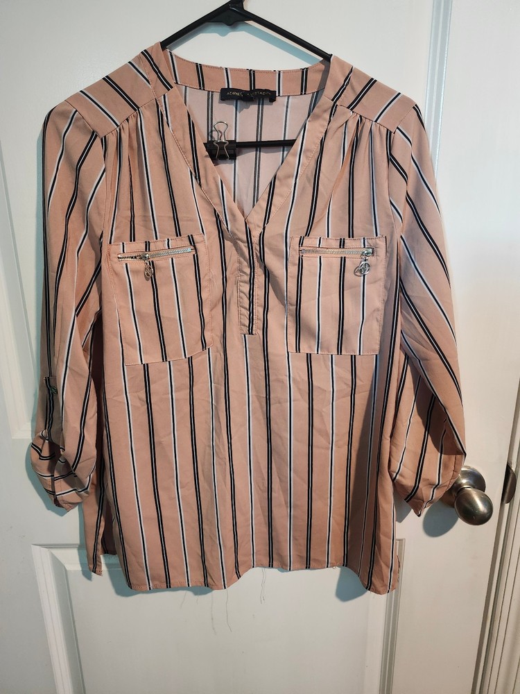 Adrienne Vittadini Striped Womens Blouse Size S