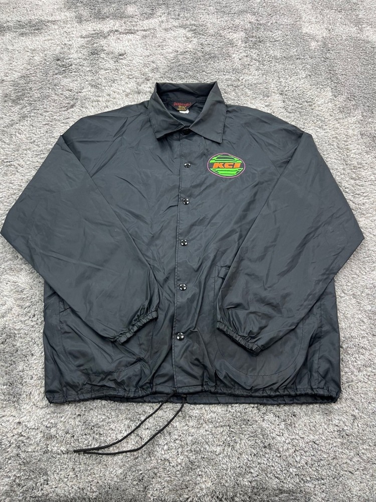 Dunbrooke Jacket Men XL Black Satin Pla-Jac Windbreaker Raincoat Vtg Made In USA