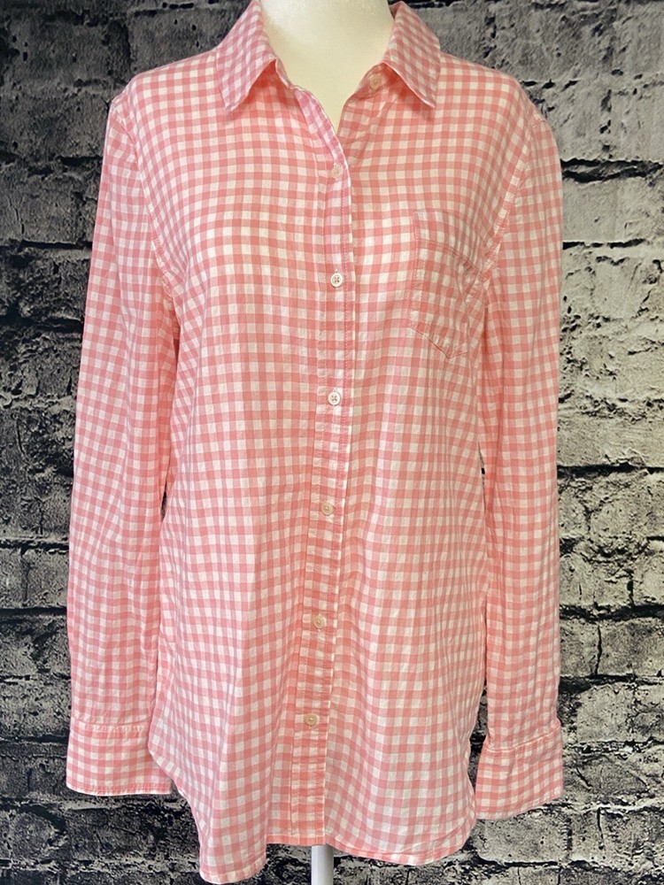 1901 Pink White Plaid Blouse Top Women's Small Casual Beach Hawaii Lightweight