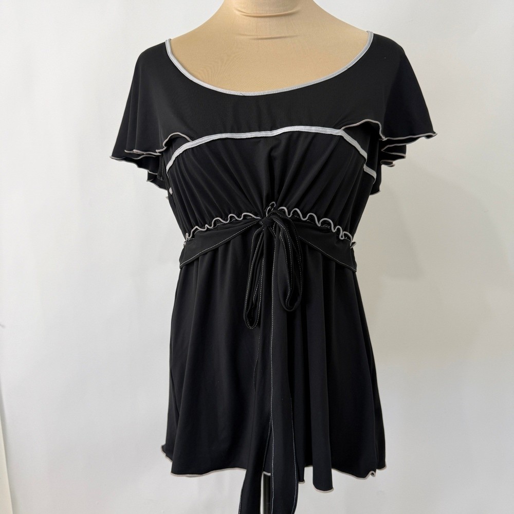 Y2K Essentials By Milano Empire Waist Flutter Sleeve Top Womens M Black
