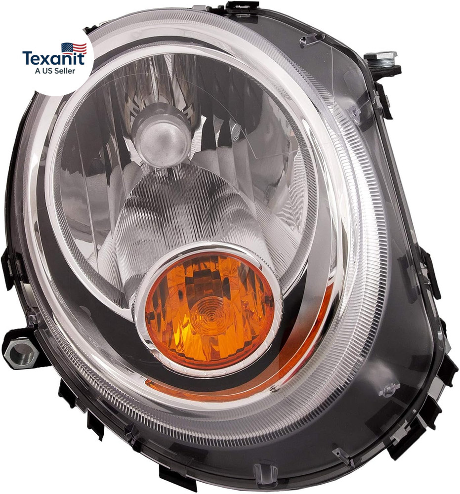 Chrome Housing Halogen Headlight Compatible with Mini Cooper 2007-2013 Includes