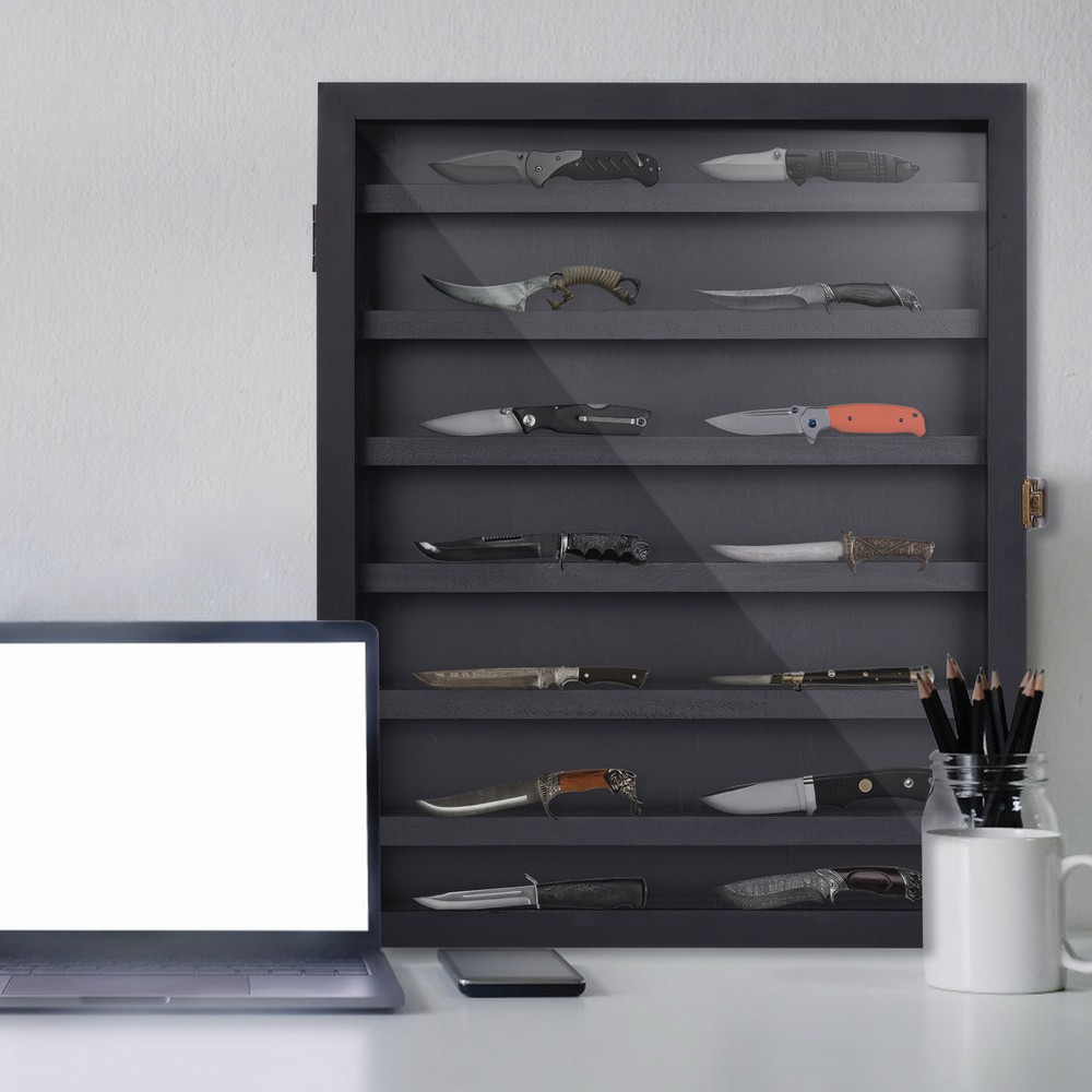 Lockable Acrylic Door Knife Display Cabinet for Pocket Knives Shadow Box