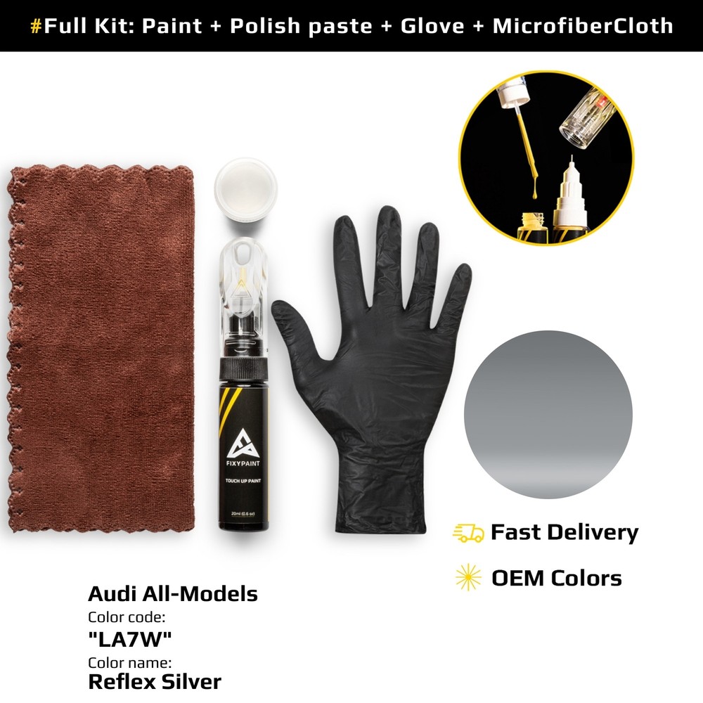 Touch up Paint for Audi Code: LA7W Reflex Silver Easy Apply Scratch Repair