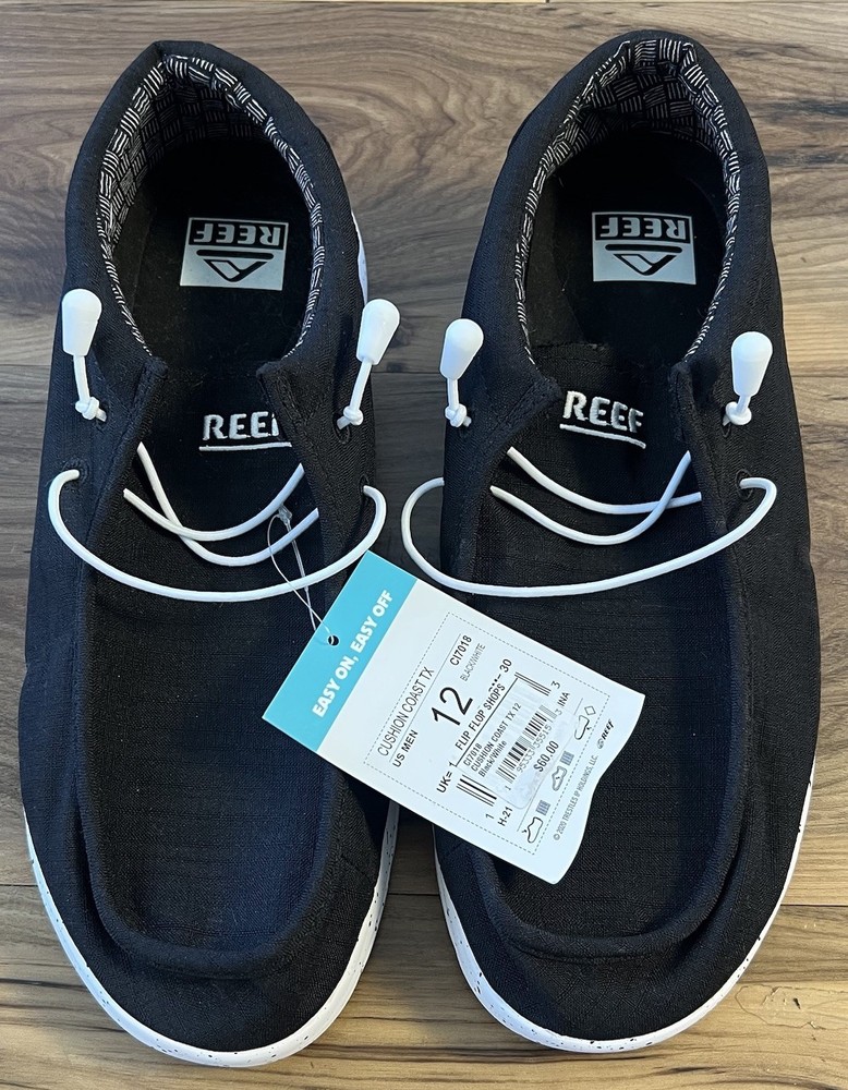 Reef Cushion Coast TX Shoes Mens 12 Black White Slip On Sneakers NWT