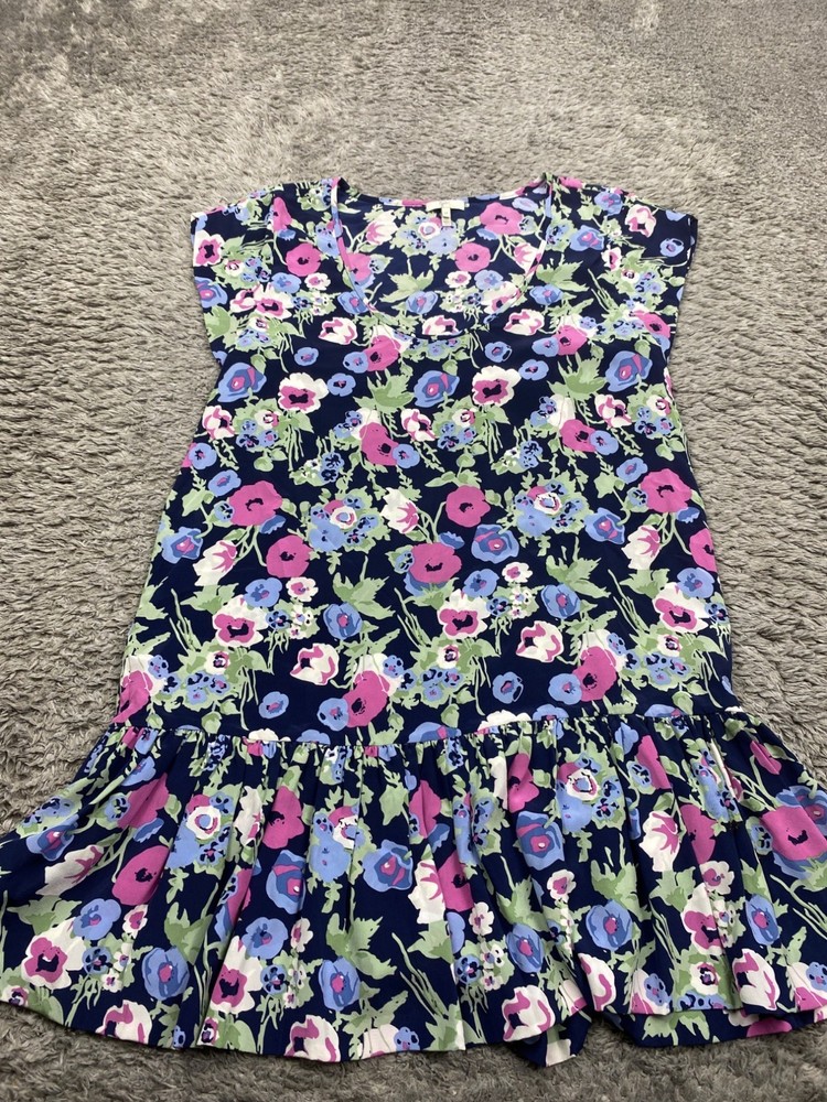 Joie Dress Women Medium Navy Blue Floral Silk Belinda Flounce Mini Ruffle Boho