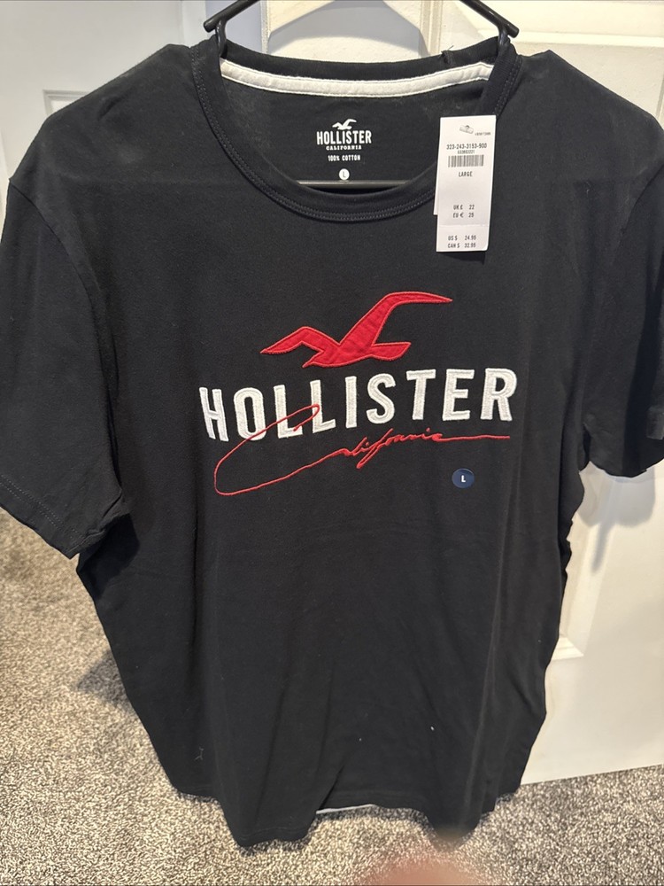 Hollister Men's Logo Graphic Crew Neck T-Shirt in Black Red White Size L