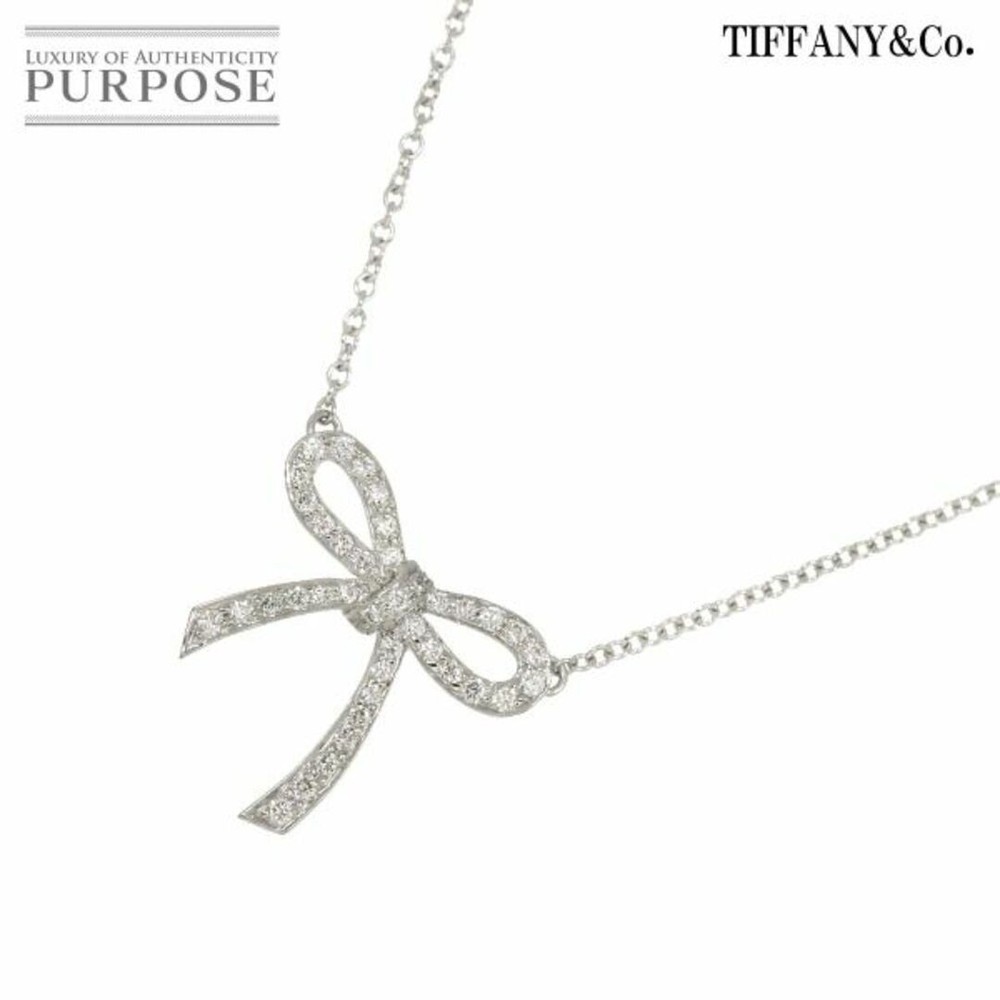 Tiffany Co Bow Diamond Necklace 40cm Platinum Ribbon 90275558