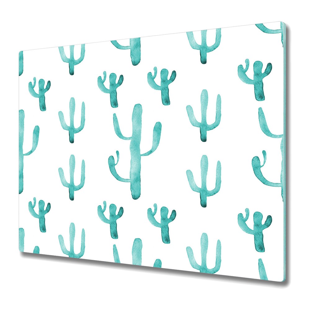 Glass Kitchen Chopping Board Green Cactus Roll Watercolour cacti Floral 60x52