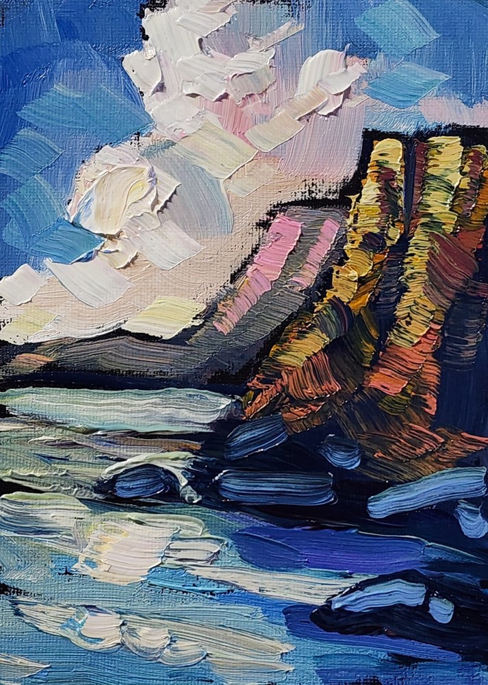 Original Coastal Art Painting Impressionism Clouds Alla Prima Signed Hawkins